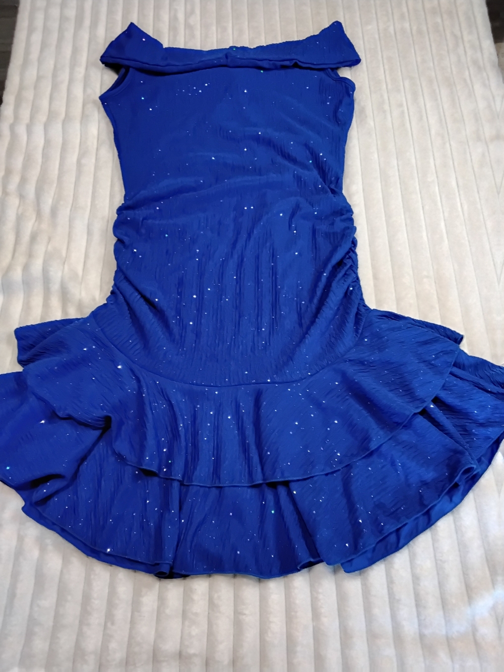 Girls Royal Blue Sparkle Ruffled Dress